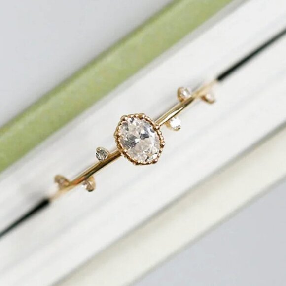 NWT Dainty Ring Sz.7 14K Gold Plated Oval CZ Fairy Stackable Delicate - Picture 4 of 10